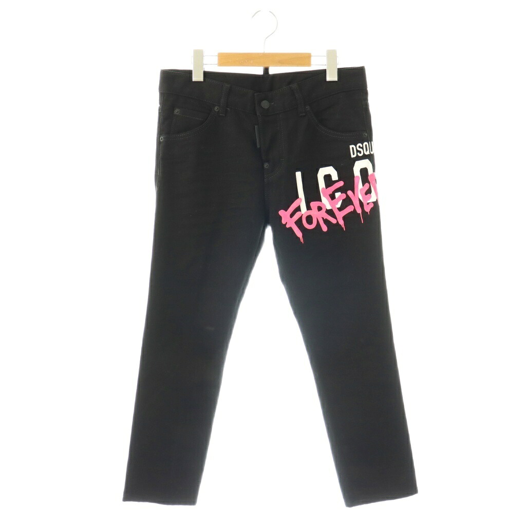 【中古】ディースクエアード DSQUARED2 S80LA0029 デニム ジーンズ ロゴペイント ボタンフライ 38 ブラック ホワイト ピンク /ES ■GY18 レディース 【ベクトル 古着】 260507｜ブランド古着ベクトルプレミアム店