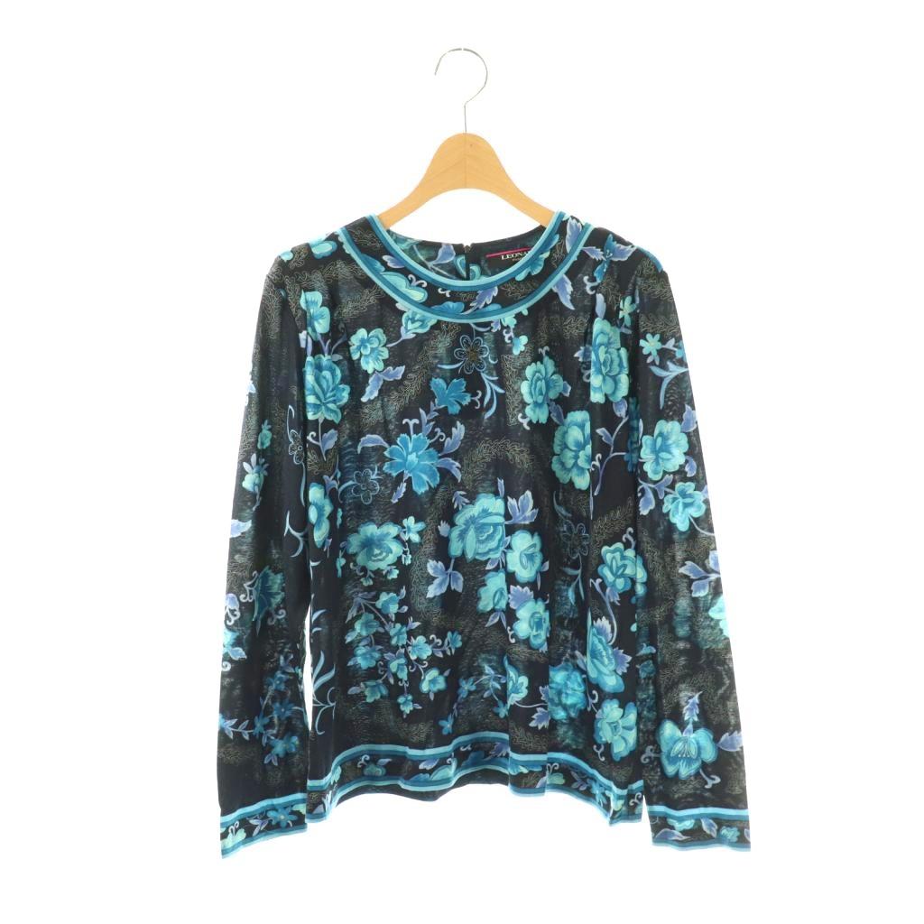 【中古】レオナール LEONARD カットソー 長袖 花柄 シルク混 LL ネイビー マルチカラー /DO ■GY44 レディース 【ベクトル 古着】 260406｜ブランド古着ベクトルプレミアム店