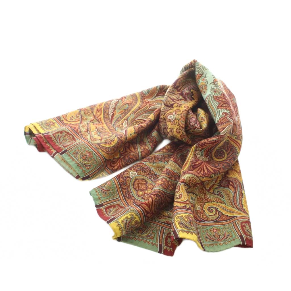 【中古】エトロ ETRO スカーフ 大判 ポケットチーフ 絹 シルク 赤 レッド オレンジ 黄色 ペイズリー柄 総柄 ■GY42 /RI ■OS レディース 【ベクトル 古着】 260402