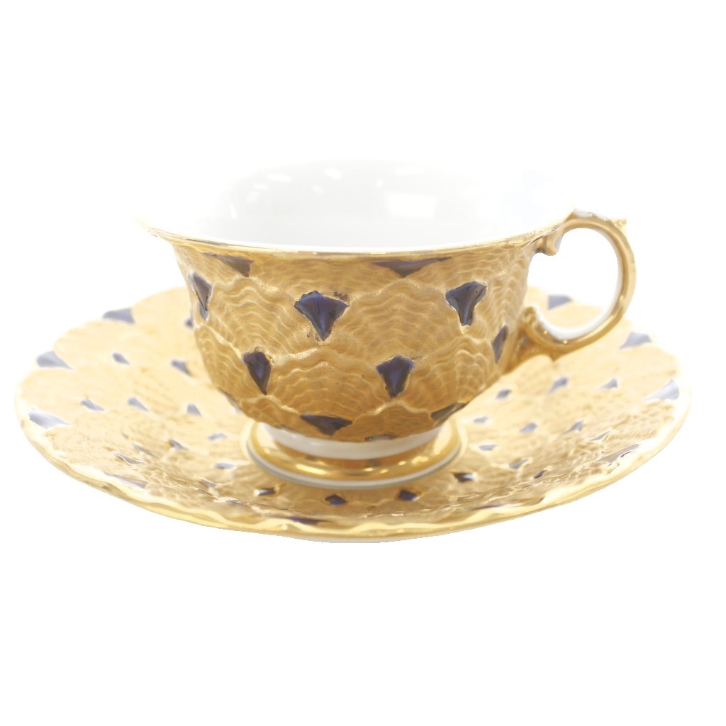 【中古】マイセン MEISSEN 限定 ロイテリッツ カップ&ソーサー ティーカップ シェル模様 レリーフ 食器 金彩 ゴールドカラー コバルトブルー 金色 青 /MW ■GY18 その他 【ベクトル 古着】 260409
