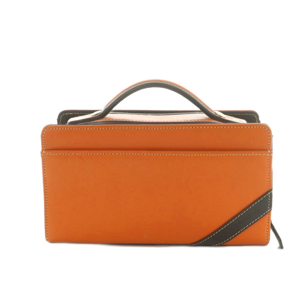 【中古】カステルバジャック CASTELBAJAC セカンドバッグ ハンドバッグ バイカラー スクエア型 オレンジ 茶 /MI ■GY18 メンズ 【ベクトル 古着】 260330