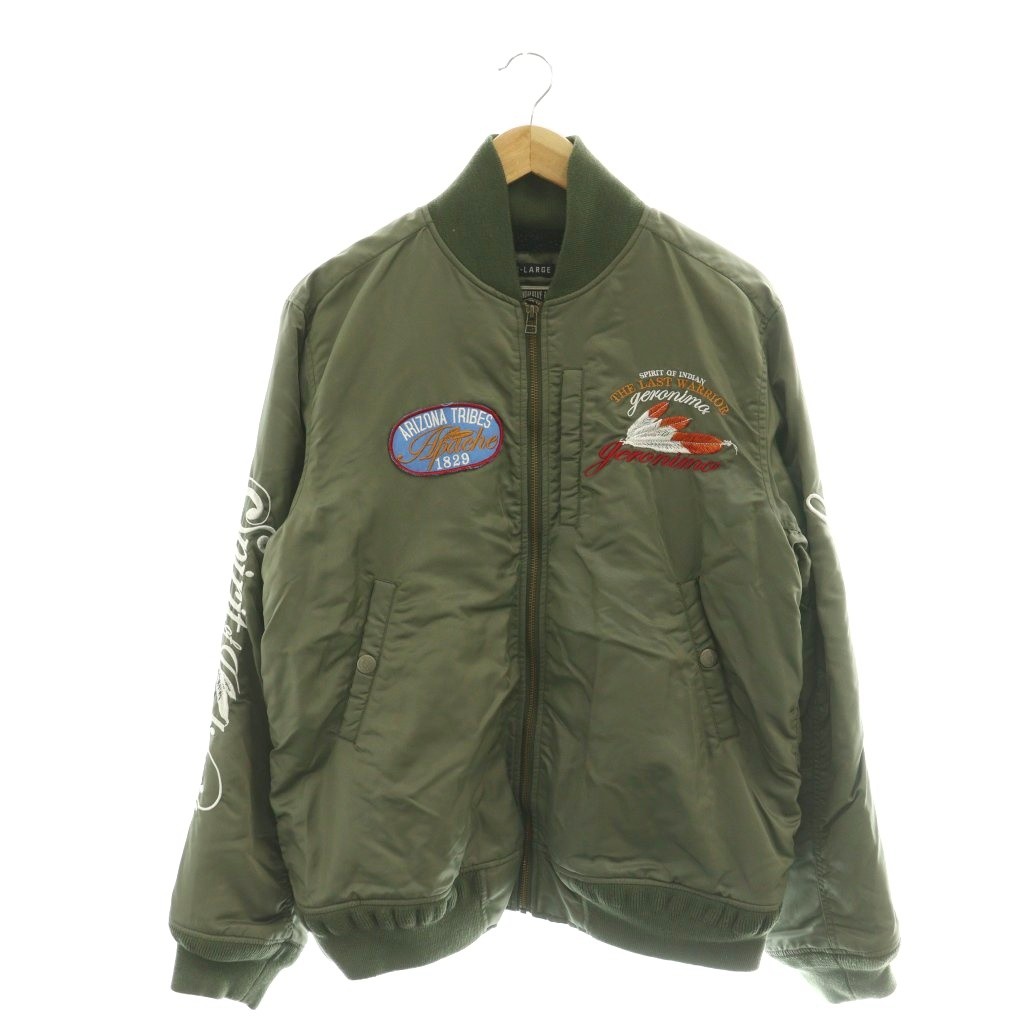 【中古】ジェロニモ geronimo フライトジャケット MA-1 ブルゾン ジップアップ ワッペン 裏地ボア XL オリーブ カーキ /CX ■GY40 メンズ 【ベクトル 古着】 260403