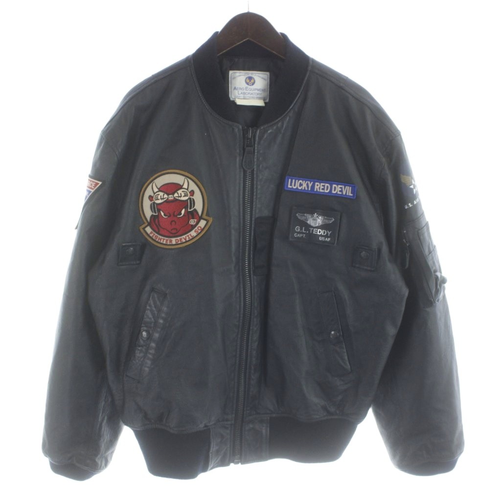 【中古】TED COMPANY テッドカンパニー TED MAN 300着限定 00/300 MA-1 フライトジャケット 豚革 ミリタリー 革ジャン レザージャケット 44 黒 ブラック /MW ■GY40 メンズ 【ベクトル 古着】 260403