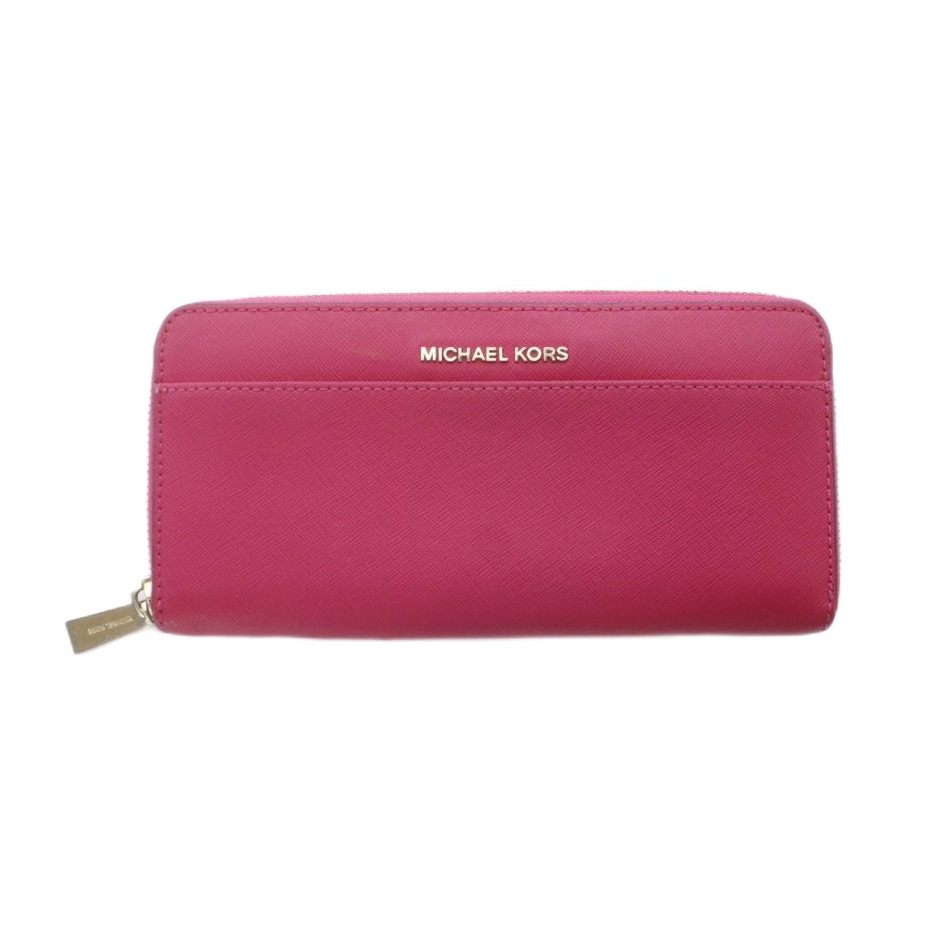 【中古】マイケルコース MICHAEL KORS Jet Set Travel Wallet 長財布 小銭入れ 札入れ Ultra Pink ピンク レザー ロゴ ラウンドファスナー ■GY18 /RI ■OS レディース 【ベクトル 古着】 260407