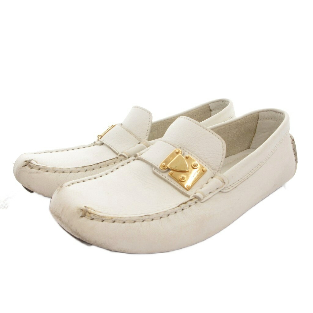 【中古】ルイヴィトン LOUIS VUITTON 置き目毛皮 モカシン 木目細かシューズ なめし革 ドライビング 34 1/2 白 白いこと /FF ■GY17 レディース 【ベクター 古着】 260413