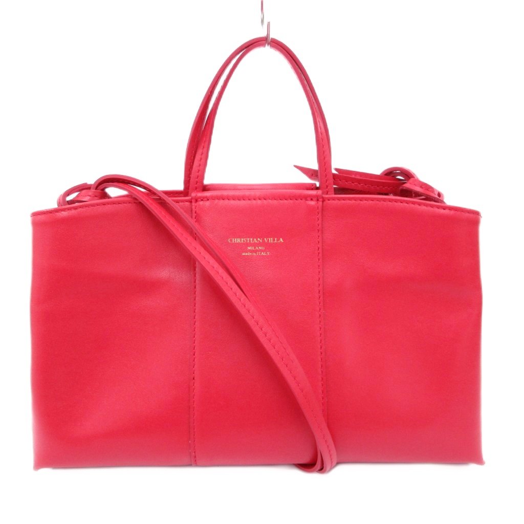 【中古】クリスチャンヴィラ Christian VILLA 2way ハンドバッグ ショルダー レザー ロゴ 赤 レッド /JS レディース 【ベクトル 古着】 260505｜ブランド古着ベクトルプレミアム店