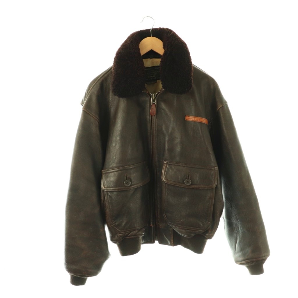 【中古】アヴィレックス AVIREX フライトジャケット ブルゾン ミリタリー レザー ロゴ 中綿 M ダークブラウン /ES ■GY11 メンズ 【ベクトル 古着】 260414|ブランド古着ベクトルプレミアム店
