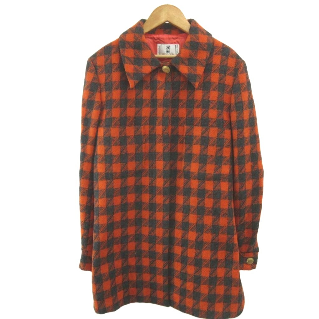 【中古】オリバーバイヴァレンティノ OLIVER by VALENTINO コート ウールXL オレンジ 赤 レッド チェック柄 襟付き 長袖 /NP ■GY99 レディース 【ベクトル 古着】 260417｜ブランド古着ベクトルプレミアム店