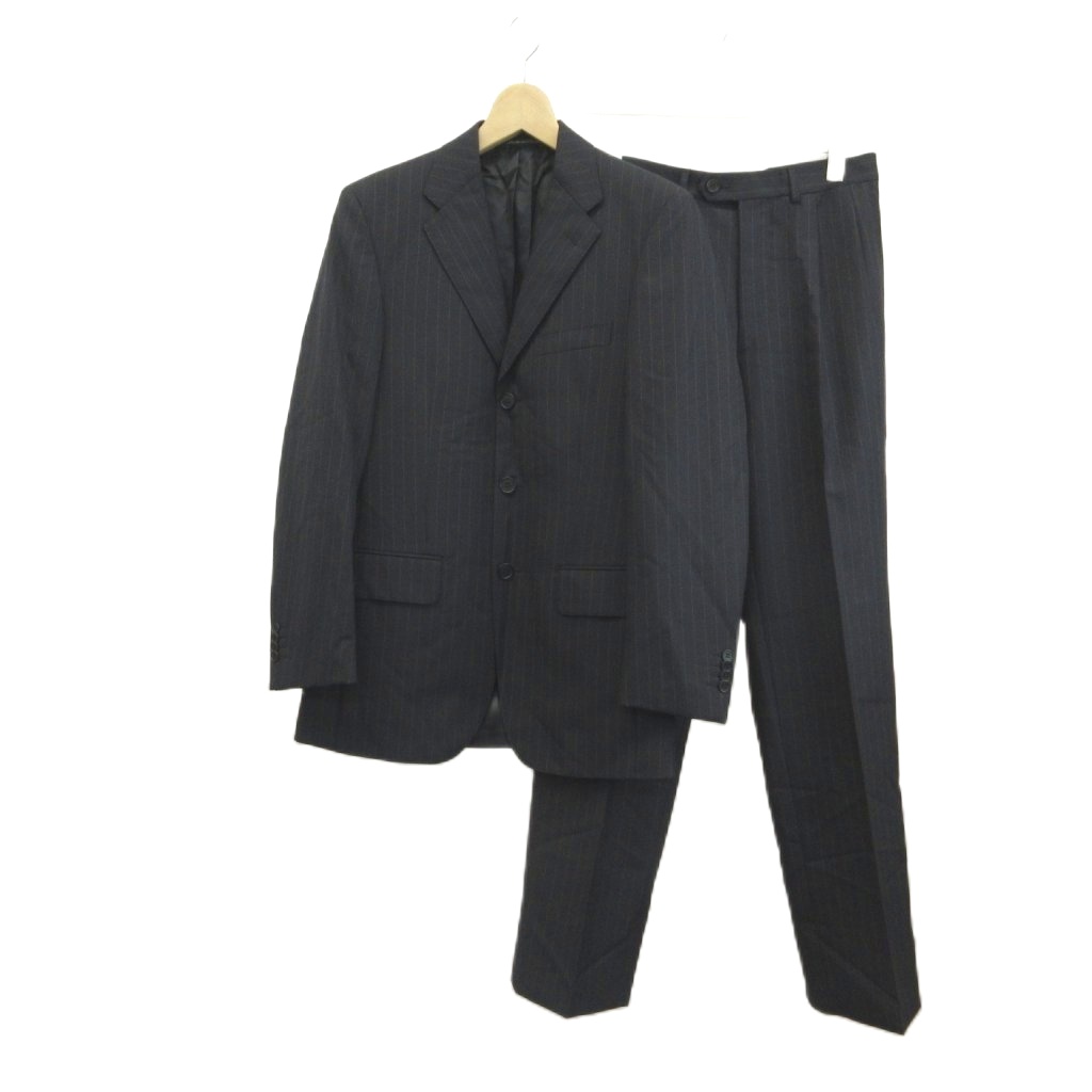 【中古】バーニーズニューヨーク BARNEYS NEW YORK カンタレッリ Cantarelli スーツ フォーマル ウール 44 紺 ネイビー ストライプ柄 長袖 ノッチドラペル /KV ■GY99 メンズ 【ベクトル 古着】 260416｜ブランド古着ベクトルプレミアム店