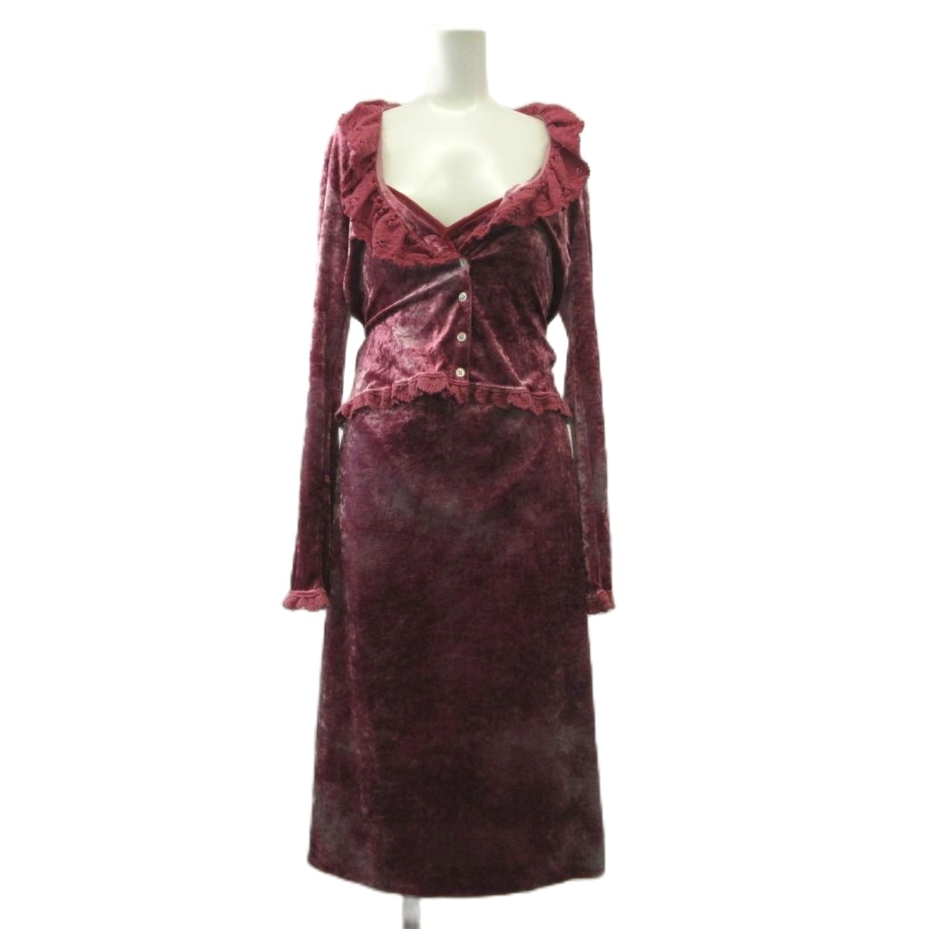 【中古】キャサリンハムネットロンドン KATHARINE HAMNETT LONDON 衣装セットアップ M サクラ色 長袖 フラウンスかざり付ける 天鵞絨 ロング丈 /RN ■GY99 レディース 【ベクター 古着】 260417