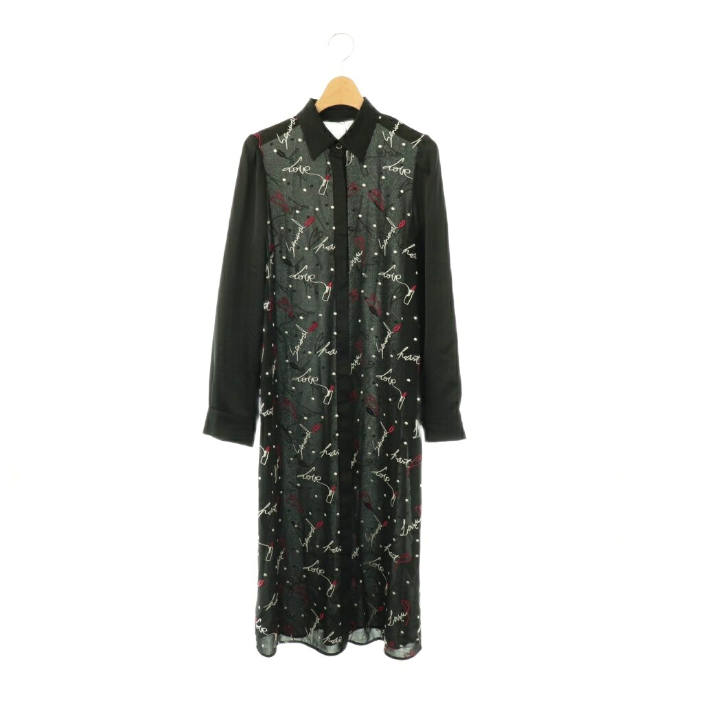 【中古】ダイアグラム Diagram モチーフ刺繍シャツワンピース 長袖 総柄 ロング 36 ブラック /HK ■GY06 レディース 【ベクトル 古着】 260420｜ブランド古着ベクトルプレミアム店