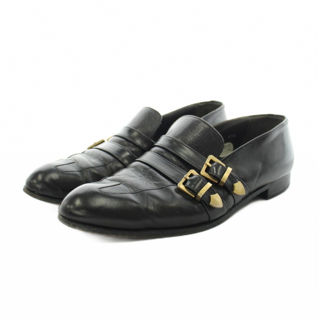 【中古】ジャンニヴェルサーチ ヴェルサーチェ GIANNI VERSACE ビジネスシューズ ダブルモンク ロゴ レザー 42.5 黒 ブラック /AN4 ■GY18 メンズ 【ベクトル 古着】 260421｜ブランド古着ベクトルプレミアム店