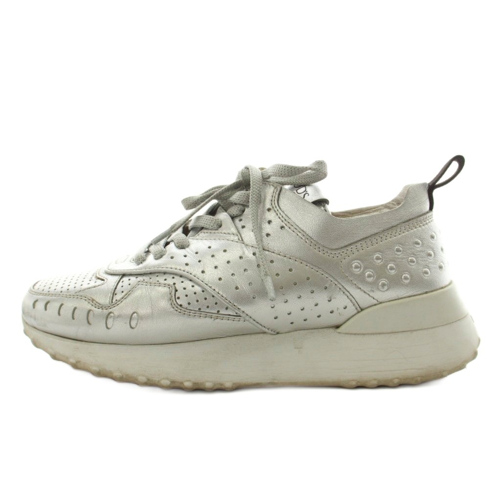 【中古】トッズ TOD'S スニーカー シューズ ロゴ レザー 35 シルバー色 /AN12 ■GY18 レディース 【ベクトル 古着】 260425｜ブランド古着ベクトルプレミアム店
