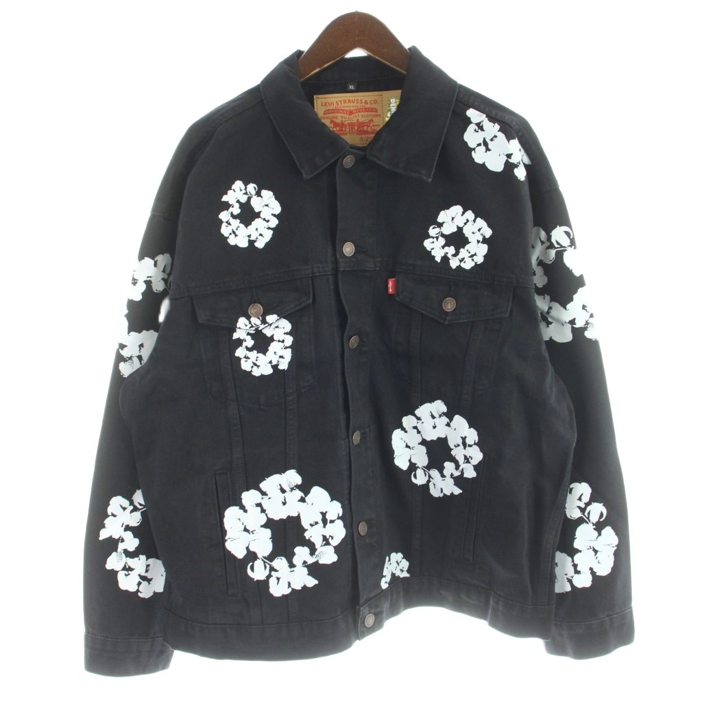 【中古】リーバイス Levi's 22SS Denim Tears デニムティアーズ コラボ デニムジャケット Gジャン ジージャン 花柄 フラワー XL 黒 ブラック /MW ■GY18 メンズ 【ベクトル 古着】 260429|ブランド古着ベクトルプレミアム店