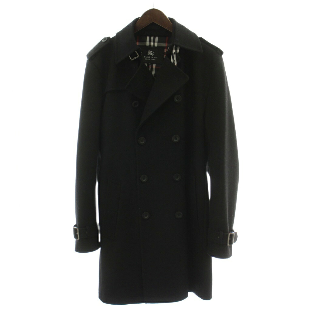 【中古】バーバリーブラックレーベル BURBERRY BLACK LABEL トレンチコート L 黒 ダブルブレスト 裏地チェック柄 ウール カシミヤ混 BMC60-704-09 /GG ■GY18 メンズ 【ベクトル 古着】 260421|ブランド古着ベクトルプレミアム店