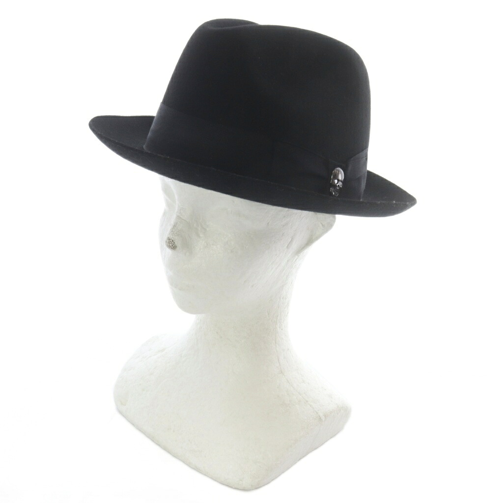 【中古】ルシアンペラフィネ LUCIEN PELLAT-FINET 中折れ帽 レザースカル 帽子 ハット M 黒 ブラック /SR ■GY18 メンズ 【ベクトル 古着】 260423|ブランド古着ベクトルプレミアム店