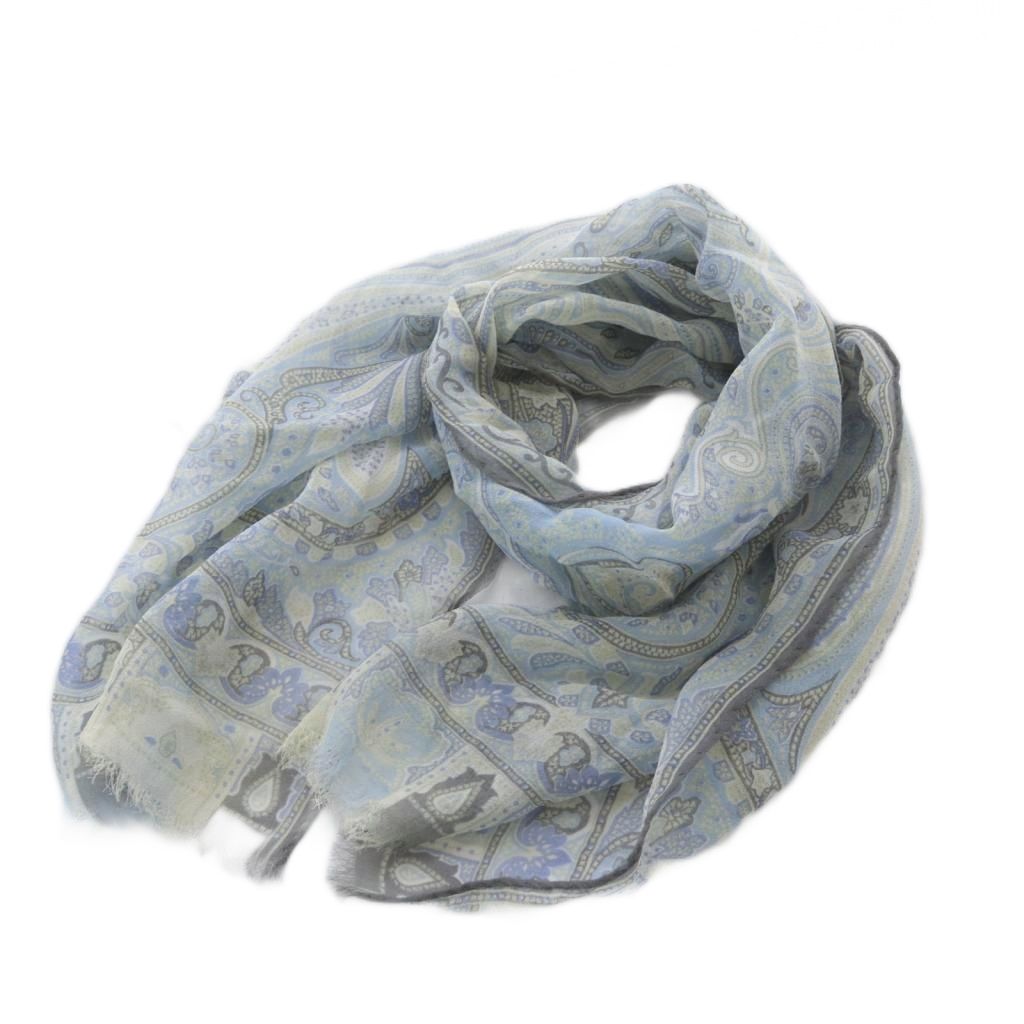 【中古】エトロ ETRO えり巻き ペイズリー柄 地絹 フリンジ 青み /YO17 ■GY18 レディース 【ベクター 古着】 260428