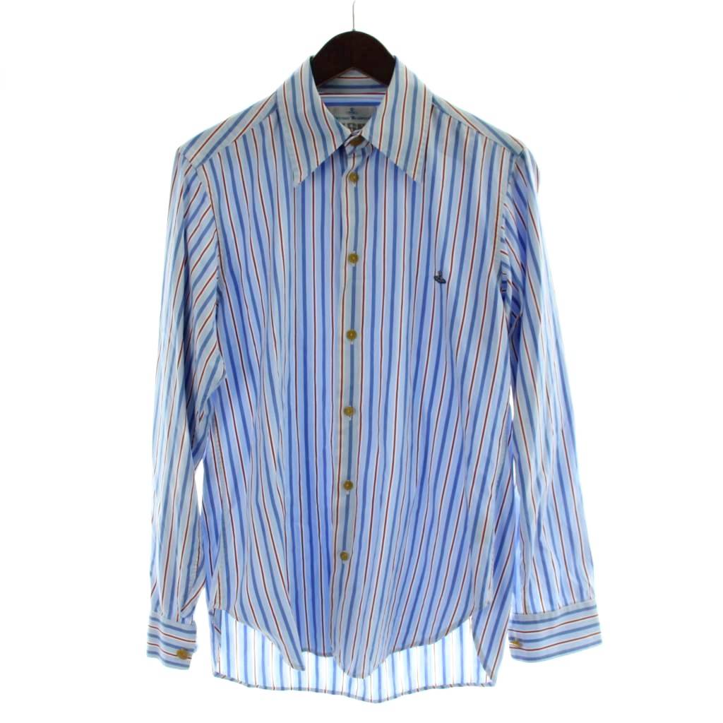 【中古】ヴィヴィアンウエストウッドマン Vivienne Westwood MAN プルオーバー 青 青色 縞模様柄 長袖 ロゴタイプ刺しゅう /AP ■GY18 メンズ 【ベクター 古着】 260429