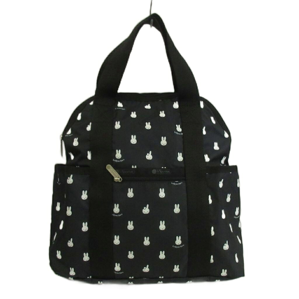 【中古】レスポートサック LesportSAC × ディック ブルーナ Dick Bruna ダブル 煩わしさ うしろ側容器に並べる Double Trouble Backpack 背嚢 デイパック トート 2WAY ナイロン ミッフィー ロゴタイプ 総柄 黒 黒いこと /XZ ■GY18 レディース 【ベクター 古着】 260509