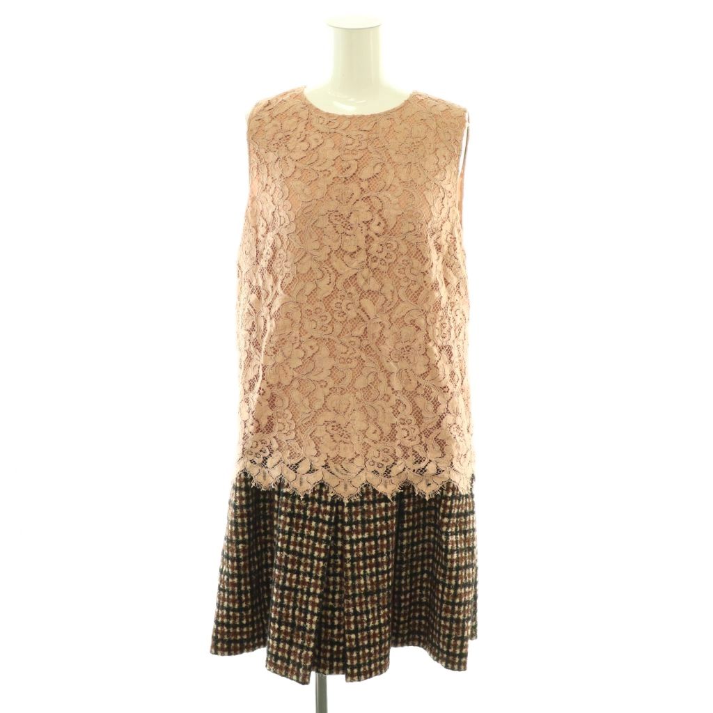 【中古】ドルチェ\u0026ガッバーナ 弗ガバ DOLCE\u0026GABBANA 衣裳 ひざ丈 照合のしるし柄 ノースリーブ スピード競技 42 さくら色 茶 黒 /NR ■GY18 レディース 【ベクター 古着】 260506