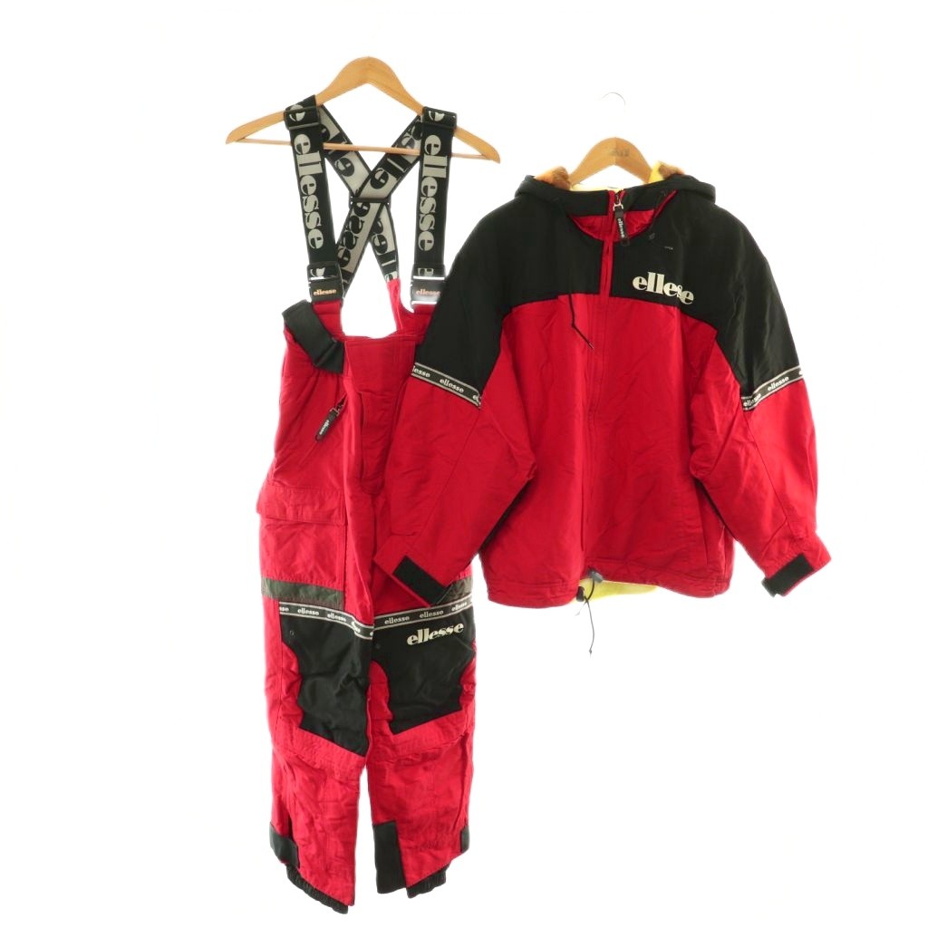 【中古】エレッセ ellesse スキーの板御召しもの 上下 セットアップ 上衣 オールインワン 160 赤 黒 /NR GY11 メンズ 【ベクター 古着】 260504