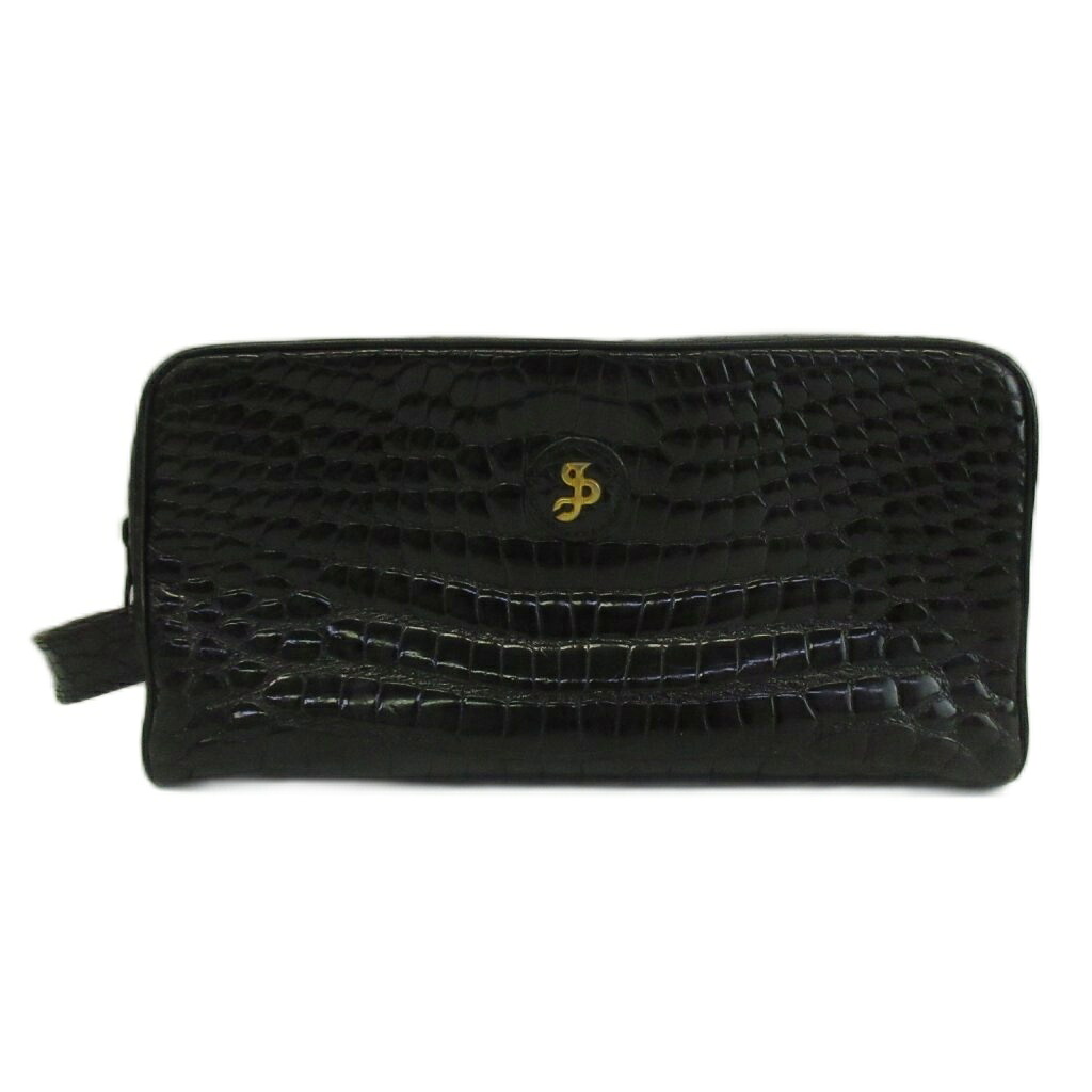 【中古】ジャルダン デ サック JARDIN DES SACS 2塁手御徒面子 クラッチペダル御徒面子 シャイニークロコ なめし革 ロゴタイプ ゴールド金具 黒 黒いこと /XZ ■GY18 メンズ レディース 【ベクター 古着】 260517