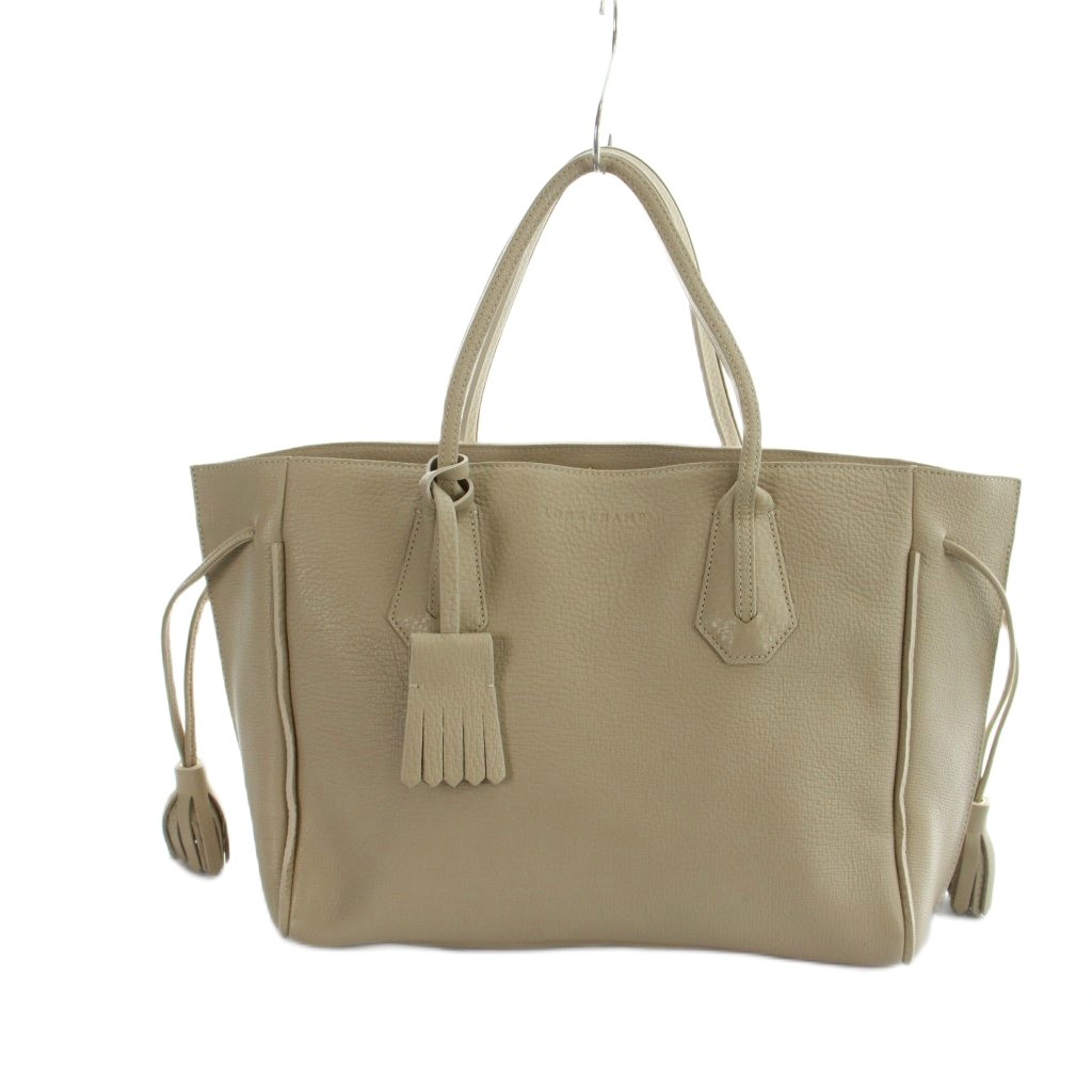 【中古】ロンシャン LONGCHAMP 1295843484 トートバッグ 御手々 なめし革 ペネロペ タッセル 型押しロゴタイプ ベージュ ■GY18 /MQ レディース 【ベクター 古着】 260510