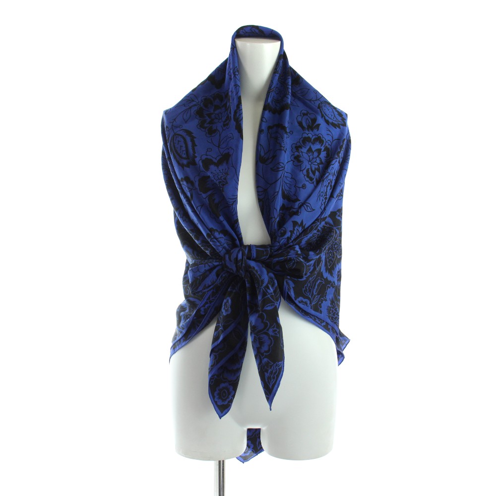 【中古】ディオール Christian Dior 大判えり巻き 袈裟 花柄 絹 地絹 ロゴタイプ 青 青み ■GY18 /MQ ■OH レディース 【ベクター 古着】 260513