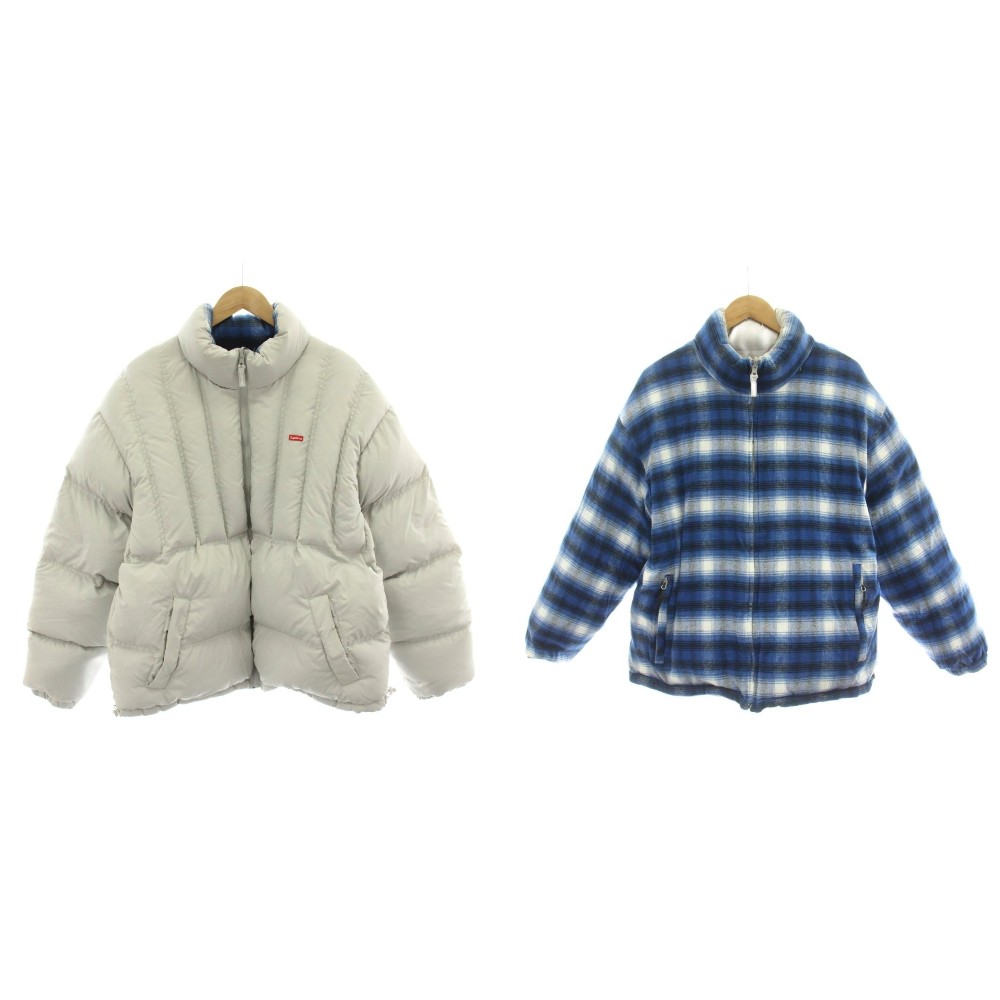 【中古】シュプリーム SUPREME リヴァーシブル 落ち込む上衣 ロゴタイプ 読み合わせる L 薄墨色 青 青碧 /MW ■GY18 メンズ 【ベクター 古着】 260516