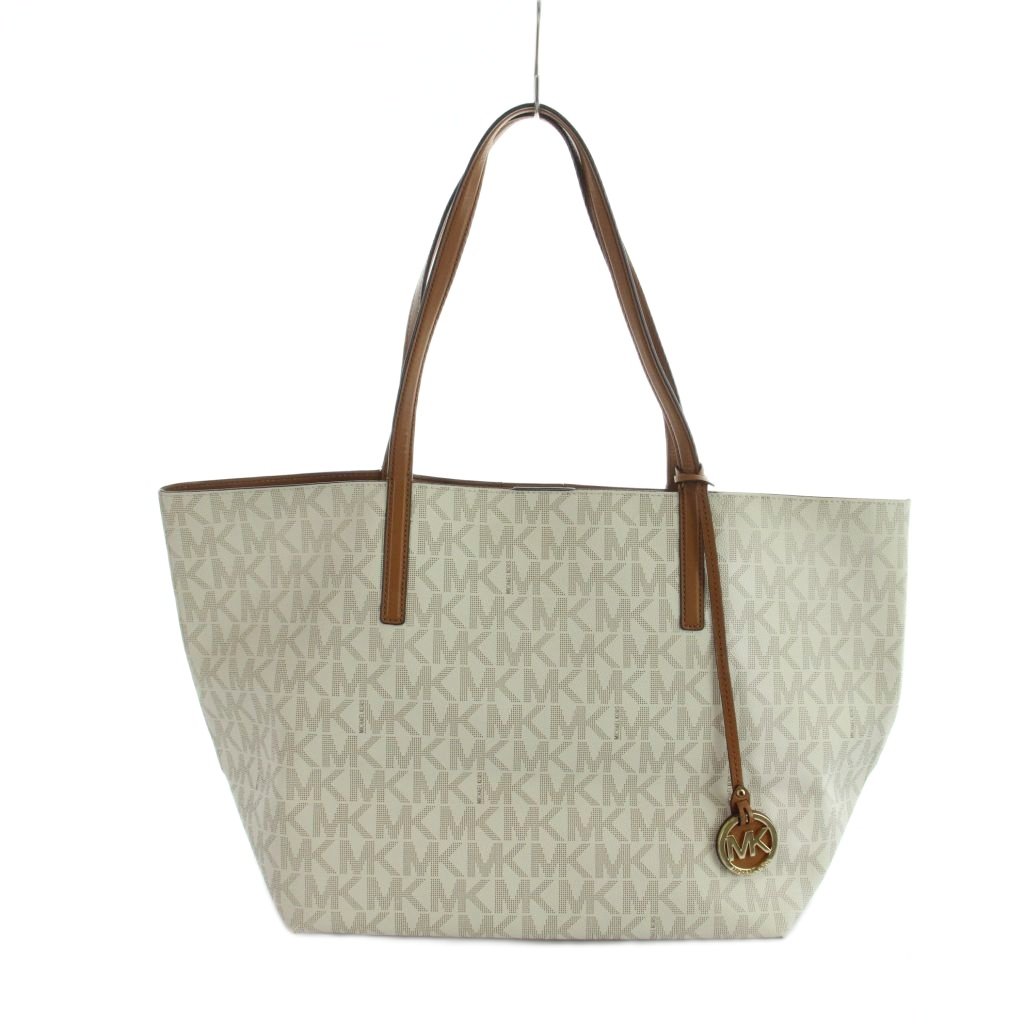 【中古】マイケル教科課程 MICHAEL KORS トートバッグ 御手々 PVC なめし革 MK ロゴタイプ 総柄 白 白いこと 茶 赤銅色 ■GY11 /MQ レディース 【ベクター 古着】 260513