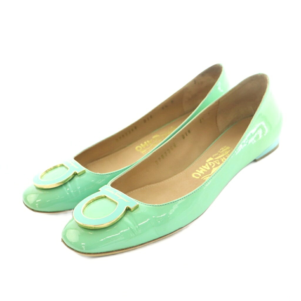 【中古】サルヴァトーレフェラガモ Salvatore Ferragamo パンプス スクエアトゥ 置き目踵 6.5 24.0珊 黄緑 0533419 /MI ■GY40 レディース 【ベクター 古着】 260513