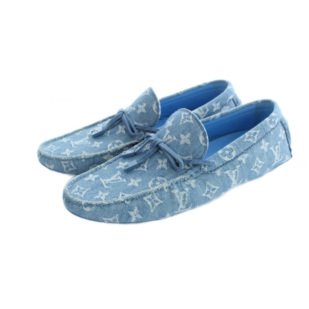 【中古】ルイヴィトン LOUIS VUITTON １番ウッド伝達ルート 置き目毛皮 モノグラム アリゾナ伝達ルート デニムジャガード シューズ 靴 8.5 27糎 青 青碧 ■GY18 /MQ ■OH メンズ 【ベクター 古着】 260513