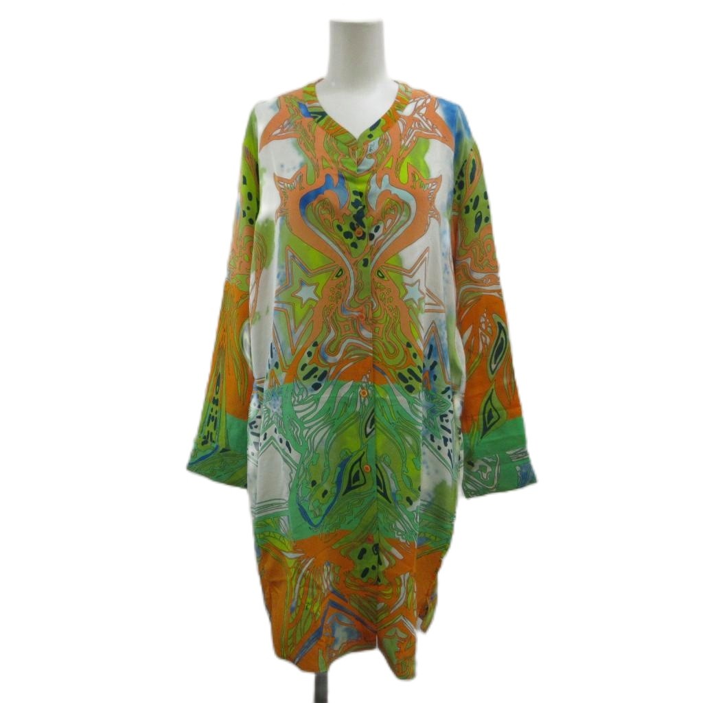 【中古】エミリオプッチ EMILIO PUCCI シャツ ブラウス 絹 シルク 38 マルチカラー 総柄 Vネック 長袖 チュニック丈 52RL73 /PP ■GY18 レディース 【ベクトル 古着】 260513｜ブランド古着ベクトルプレミアム店 15,048円