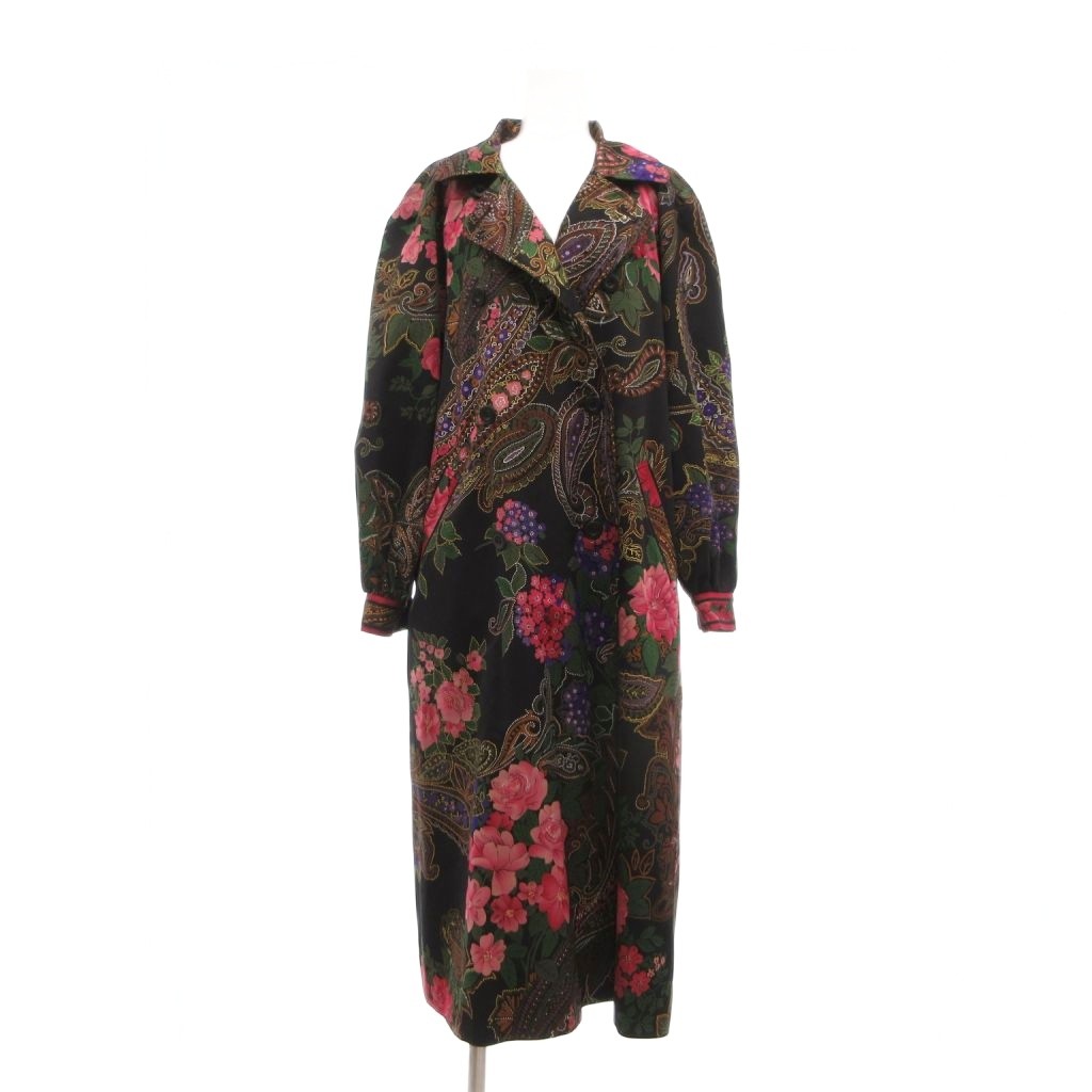 【中古】レオナール LEONARD FASHION 美品 ヴィンテージ チェスターコート ロング丈 カシミヤ ウール混 ペイズリー 黒 ブラック /MG ■GY18 レディース 【ベクトル 古着】 260526｜ブランド古着ベクトルプレミアム店