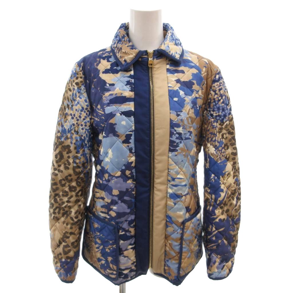【中古】サルヴァトーレフェラガモ Salvatore Ferragamo ジャケット ブルゾン キルティング 中綿 総柄 ヴァラ ベージュ 青 /FF ■GY18 レディース 【ベクトル 古着】 260520|ブランド古着ベクトルプレミアム店