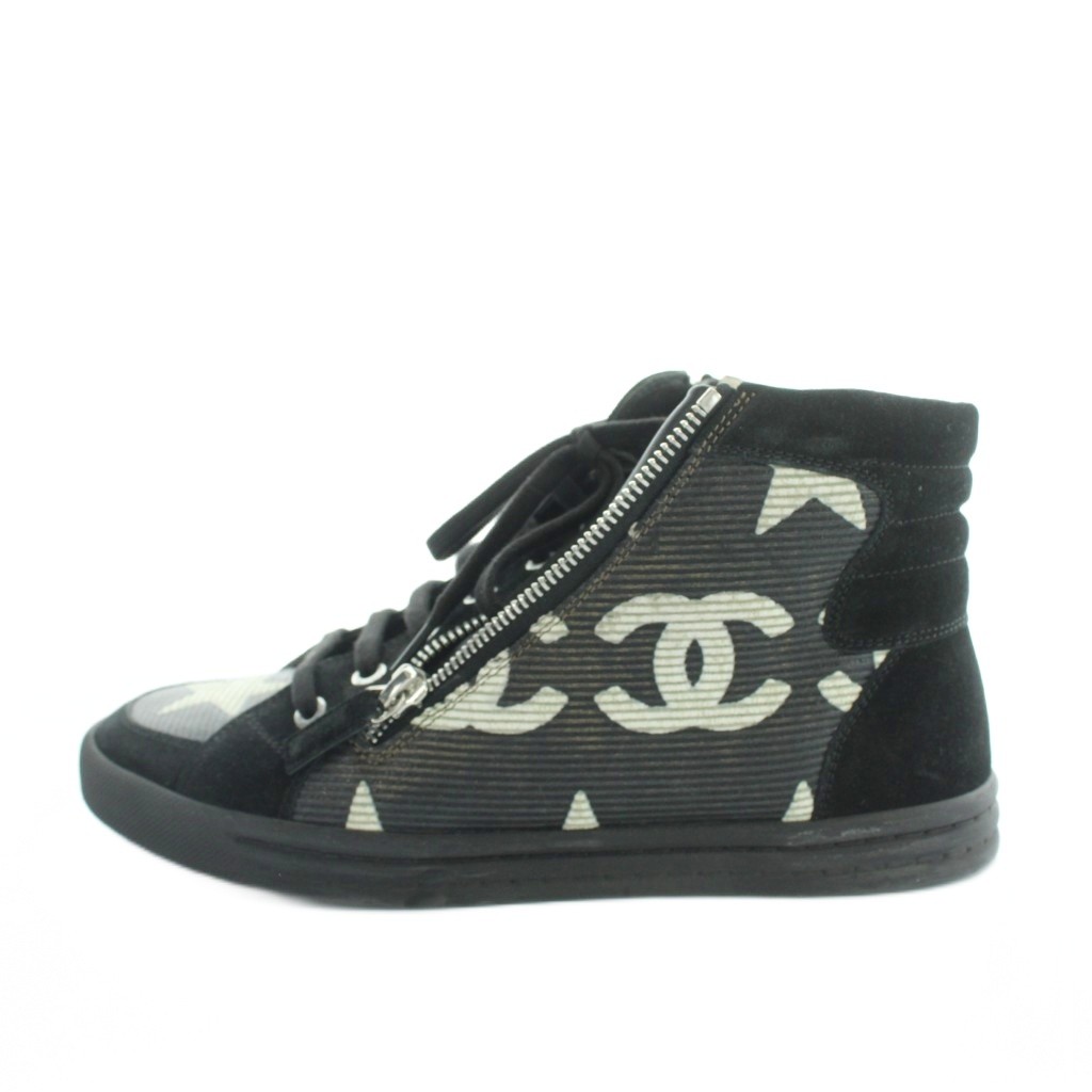 【中古】シャネル CHANEL IG30243 ハイカットスニーカー シューズ 靴 スエードクロス ココマーク 38 24糎 黒 黒いこと ■GY18 /MQ ■OH レディース 【ベクター 古着】 260514
