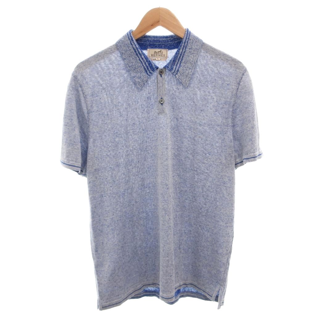 【中古】エルメス HERMES スポーツシャツ カットソー リネン 絹地混 半袖 L 青 青碧 /FF ■GY18 メンズ 【ベクター 古着】 260520