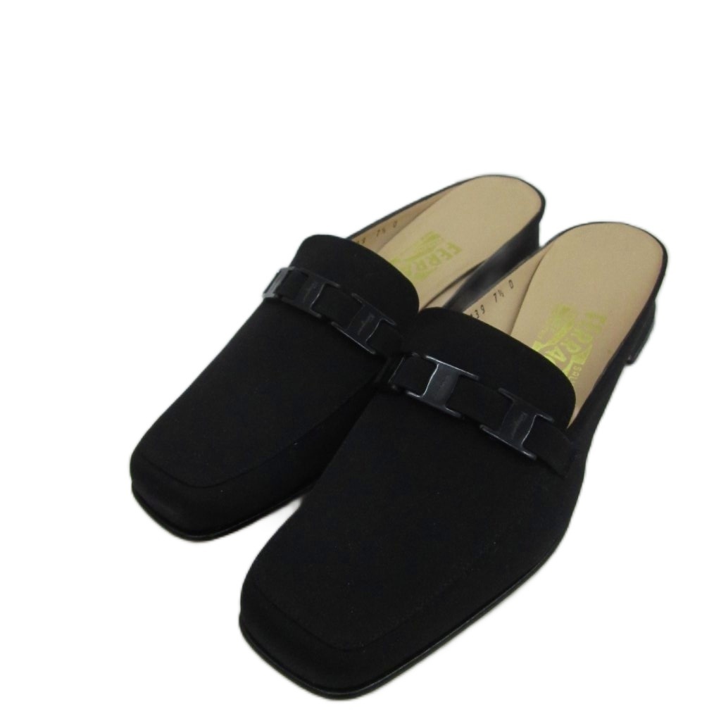 【中古】サルヴァトーレフェラガモ Salvatore Ferragamo ミュール 置き目踵 7.5 24.5糎 黒 黒いこと スクエアトゥ /SM30 ■GY19 レディース 【ベクター 古着】 260521