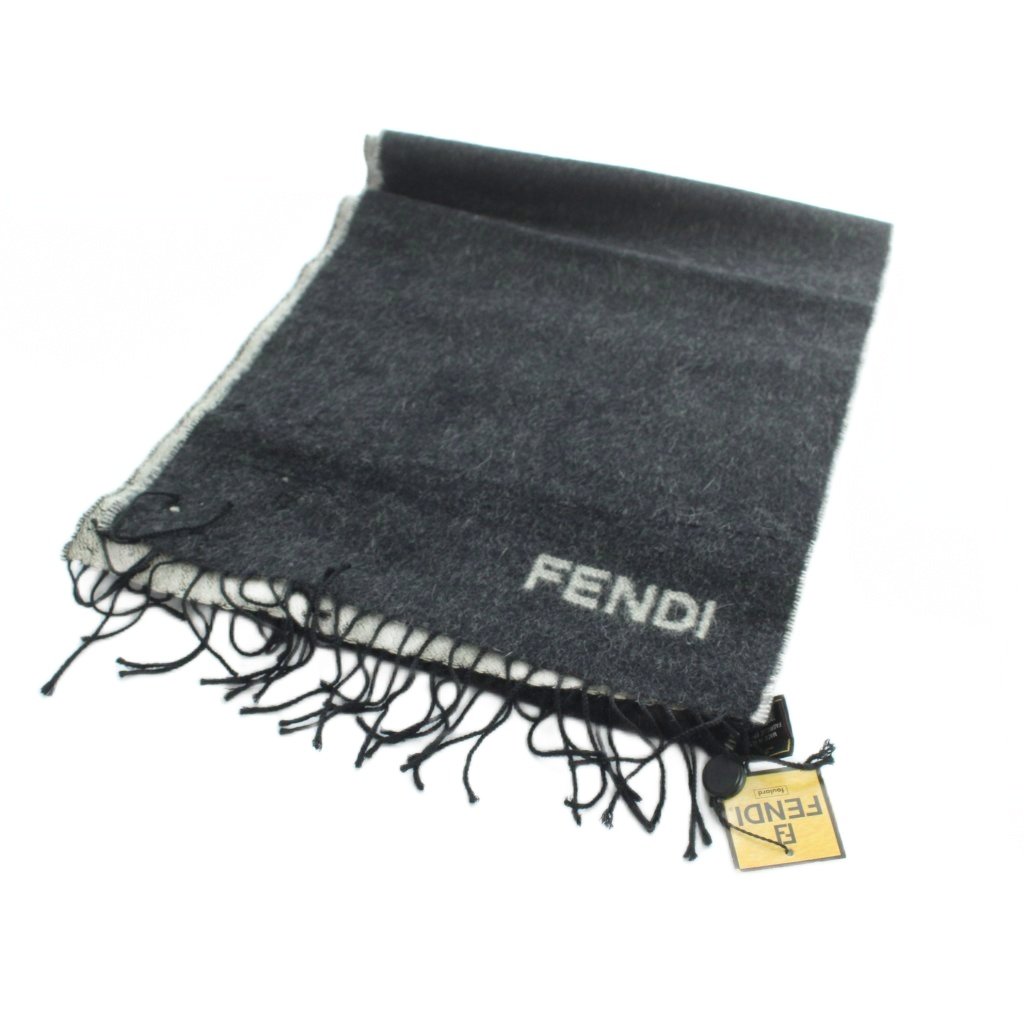 【中古】フェンディ FENDI マフラー ストール ロゴ フリンジ 黒 ブラック ■GY18 /MQ ■OH メンズ 【ベクトル 古着】 260517|ブランド古着ベクトルプレミアム店