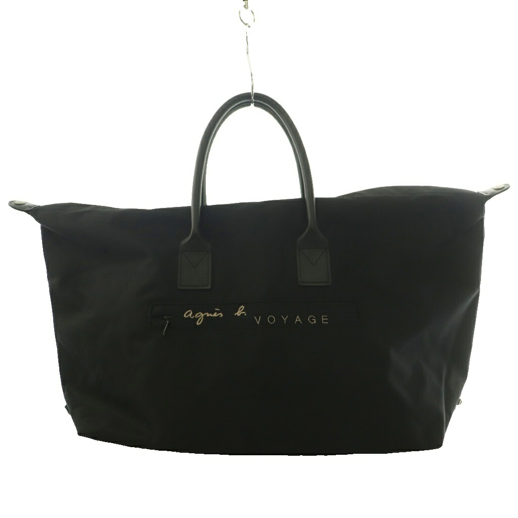 【中古】アニエスベー ボヤージュ Agnes b. VOYAGE ボストンバッグ ナイロン トート お手々 なめし革 黒 黒いこと /SS ■os ■GY18 レディース 【ベクター 古着】 260521