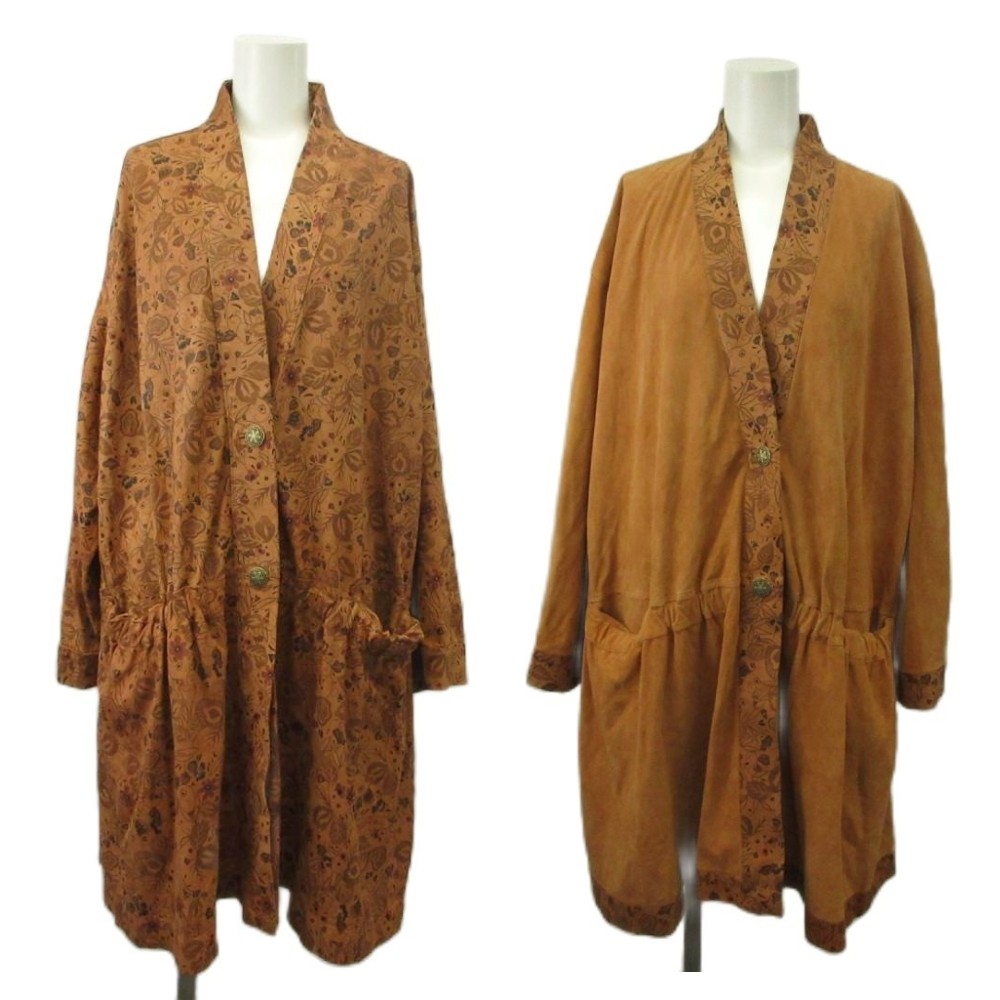 【中古】ベラペレ VERA PELLE リバーシブルコート 本革 スエードクロス ロング 総柄 42 M 赤銅色 赤銅色 /XZ ■GY50 レディース 【ベクター 古着】 260528