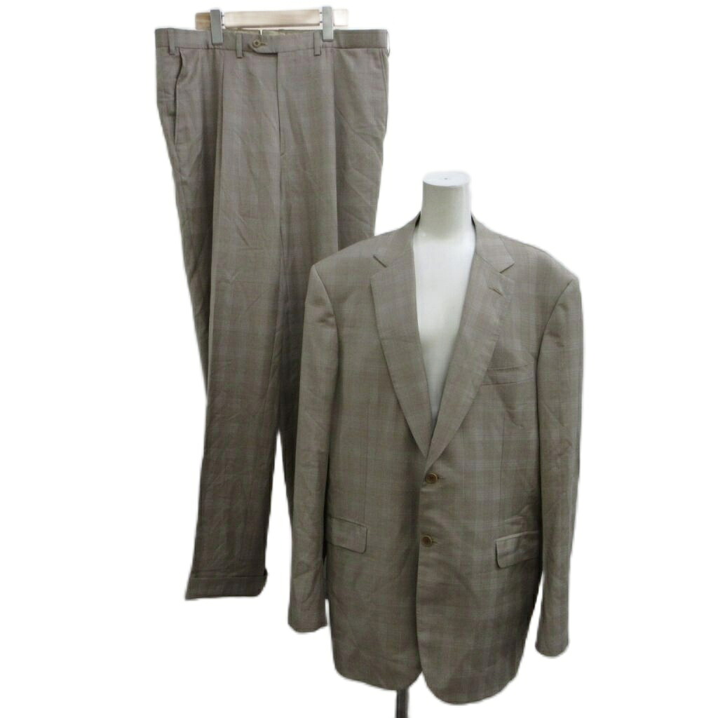 【中古】ブリオーニ BRIONI 背広 フォーマル 羊毛 セットアップ 上衣 ズボン下 ベージュ 照合のしるし柄 Super150\u0027s ノッチドラペル 長袖 /PP ■GY50  【ベクター 古着】 260522