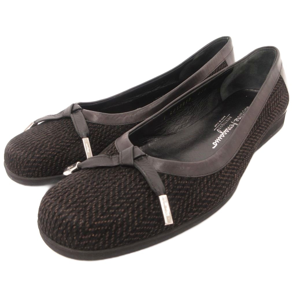 【中古】サルヴァトーレフェラガモ Salvatore Ferragamo バレエシューズ フラットパンプス リボン ヘリンボーン 7 茶 ブラウン /JS ■GY50 レディース 【ベクトル 古着】 260522|ブランド古着ベクトルプレミアム店
