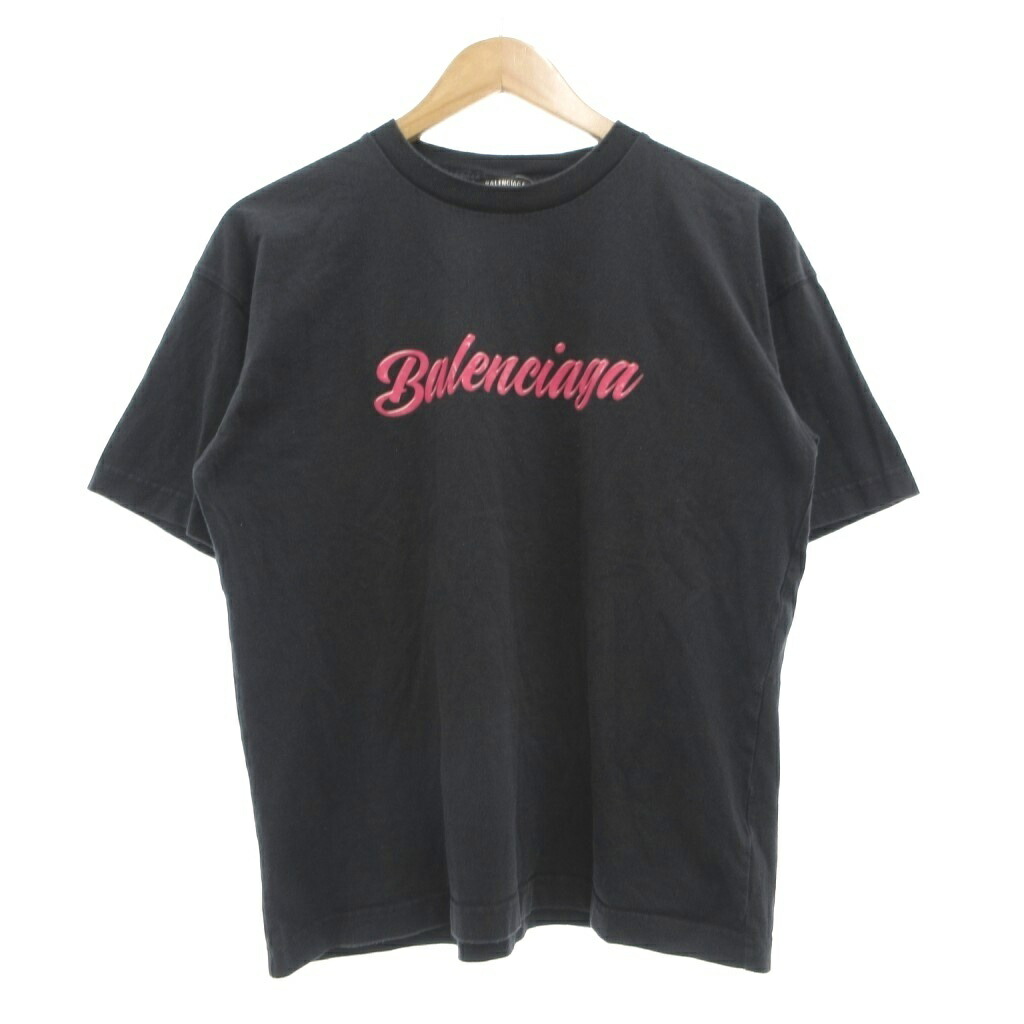 【中古】バレンシアガ BALENCIAGA ティーシャツ 半袖 カットソー  ロゴタイプ XS 黒 墨黒 /MG ■GY18 メンズ 【ベクター 古着】 260521