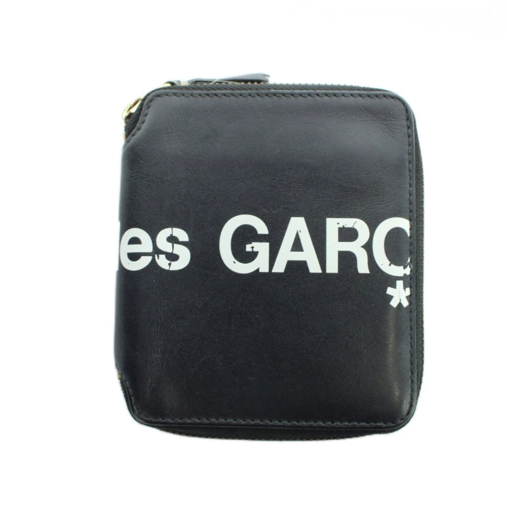 【中古】コムデギャルソン COMME des GARCONS 二つ折り財布 ウォレット ロゴ ラウンドファスナー レザー 黒 ブラック ■GY11 /MQ メンズ 【ベクトル 古着】 260522｜ブランド古着ベクトルプレミアム店