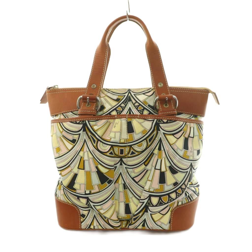 【中古】エミリオプッチ EMILIO PUCCI ハンドバッグ キャンバス レザー 総柄 マルチカラー 茶 /MI ■GY18 レディース 【ベクトル 古着】 260522｜ブランド古着ベクトルプレミアム店