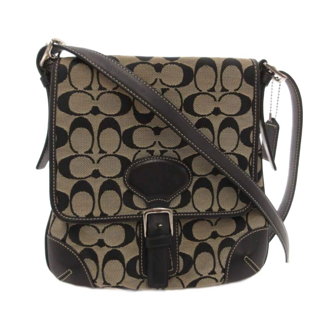 【中古】コーチ職 COACH ショルダーバッグ 曲がった掛け 差し交わす上半身 書き判 帆布 なめし革 黒 黒いこと 6079 /FF ■GY18 レディース 【ベクター 古着】 260606