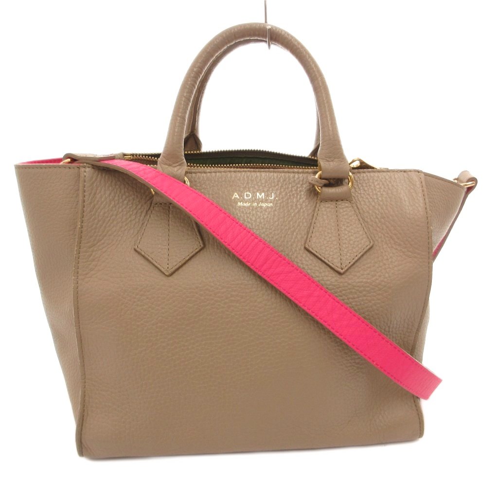 【中古】ADMJ アクセソワ Accessoires De Mademoiselle ショルダーバッグ ハンド 2WAY レザー ロゴ グレージュ /FF ■GY18 レディース 【ベクトル 古着】 260606|ブランド古着ベクトルプレミアム店
