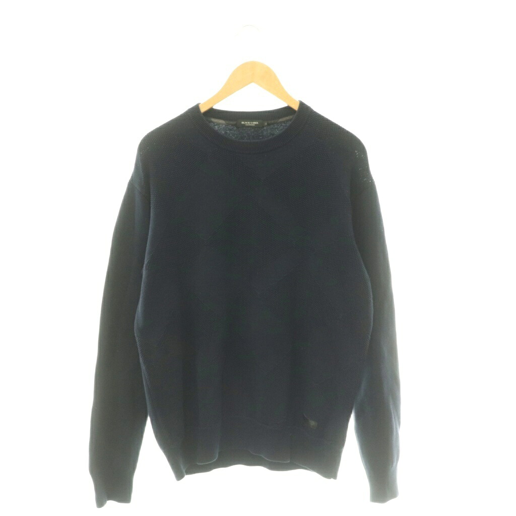 【中古】ブラックレーベルクレストブリッジ BLACK LABEL CRESTBRIDGE ニット セーター プルオーバー シャドウチェック LL ネイビー /CX ■GY12 メンズ 【ベクトル 古着】 260601|ブランド古着ベクトルプレミアム店