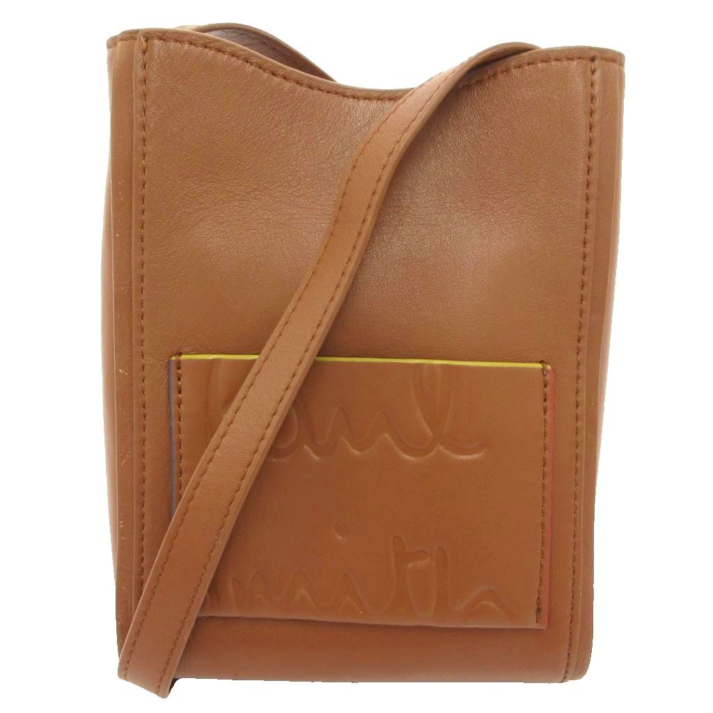 【中古】ポールスミス PAUL SMITH ブランデッドカラーエッジ クロスボディバッグ ミニショルダー 斜め掛け 肩掛け サコッシュバッグ 茶 ブラウン レザー 本革 牛革 ロゴ刻印 873922 G041 /SD ■GY11 レディース 【ベクトル 古着】 260608｜ブランド古着ベクトルプレミアム店